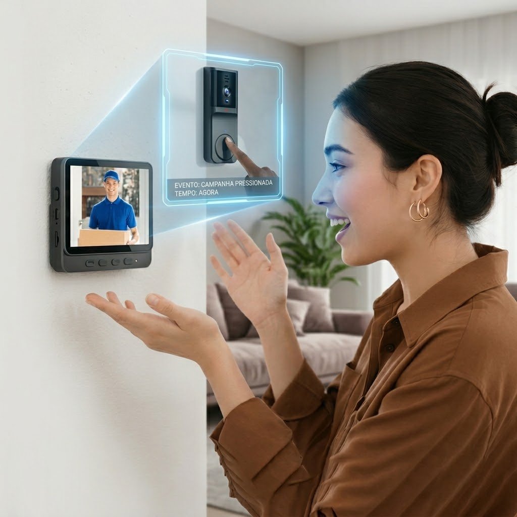 DoorView Pro câmara wireless instalada na porta de entrada de uma casa portuguesa