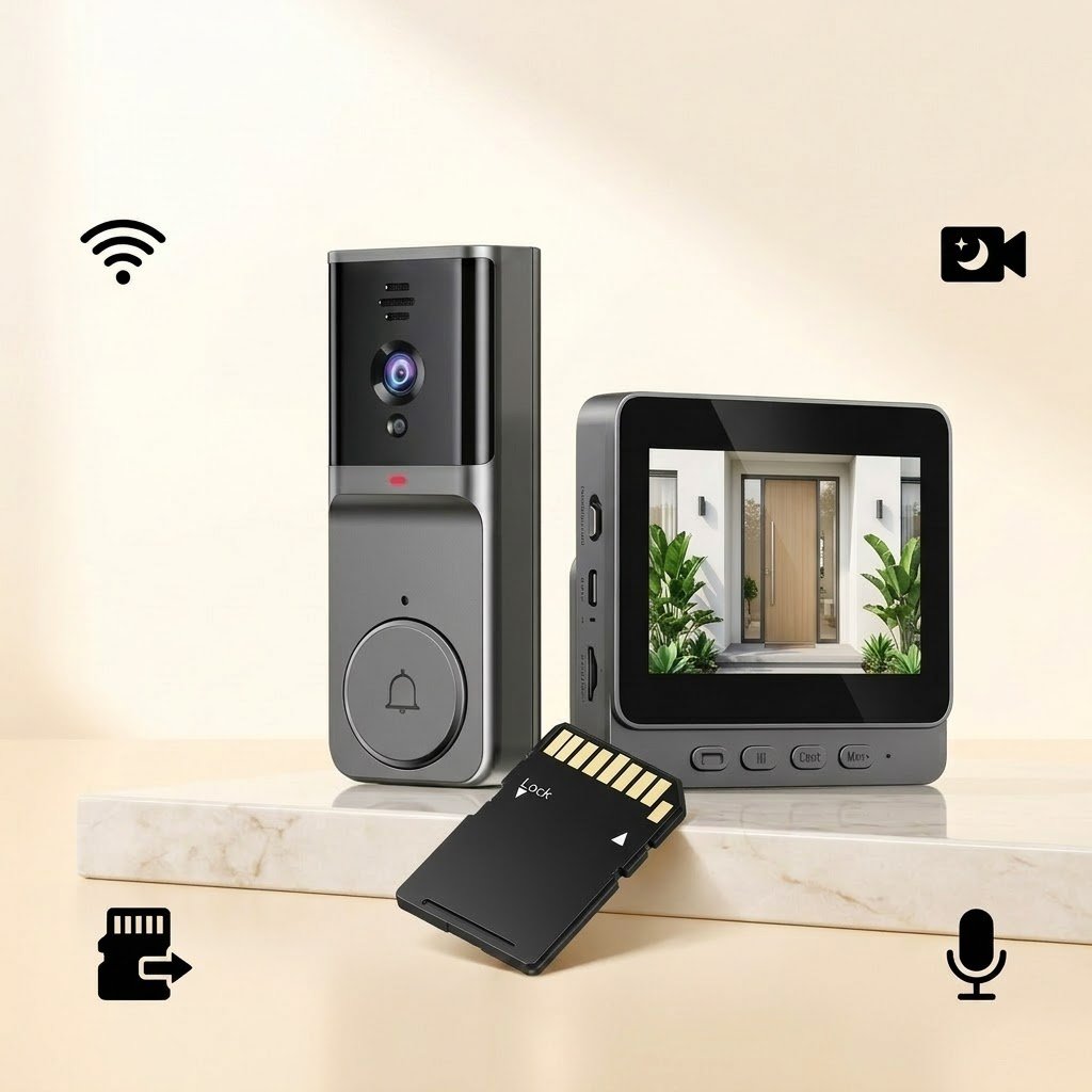 DoorView Pro instalada na entrada com pacote de entrega no chão