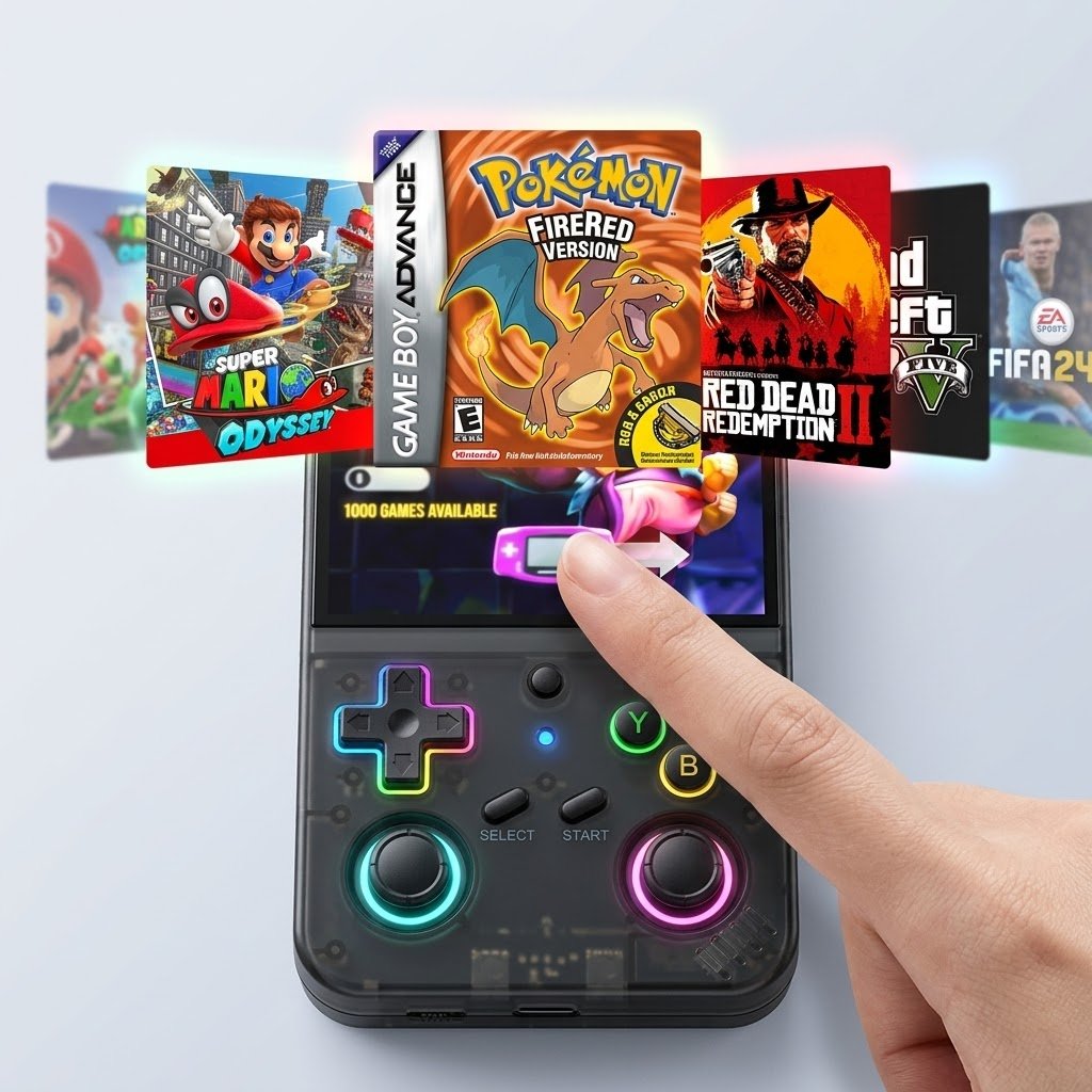 Detalle de la consola con lista de juegos clásicos
