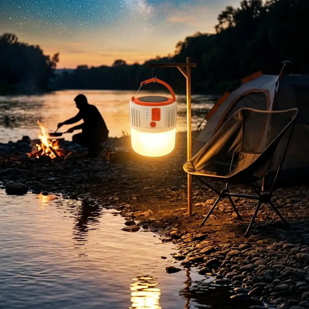Lanterna solar a iluminar um serão ao ar livre junto ao rio