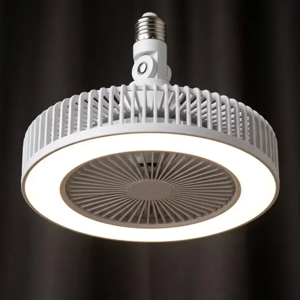 Detalle de las aspas transparentes y del difusor de la luz LED