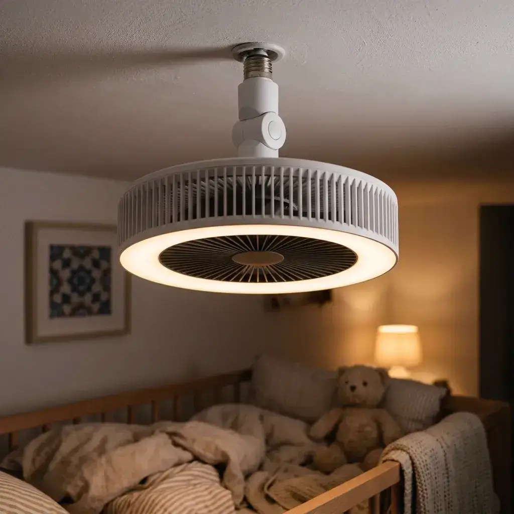 Ventilador de techo con luz LED en un cuarto infantil
